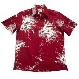 Vintage Tori Richard Shirt Mens Medium Red Hawaiian Aloha Polyester Made USA 70s